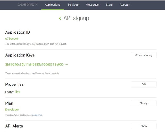 recuperar o ID do aplicativo e as chaves de autenticação.