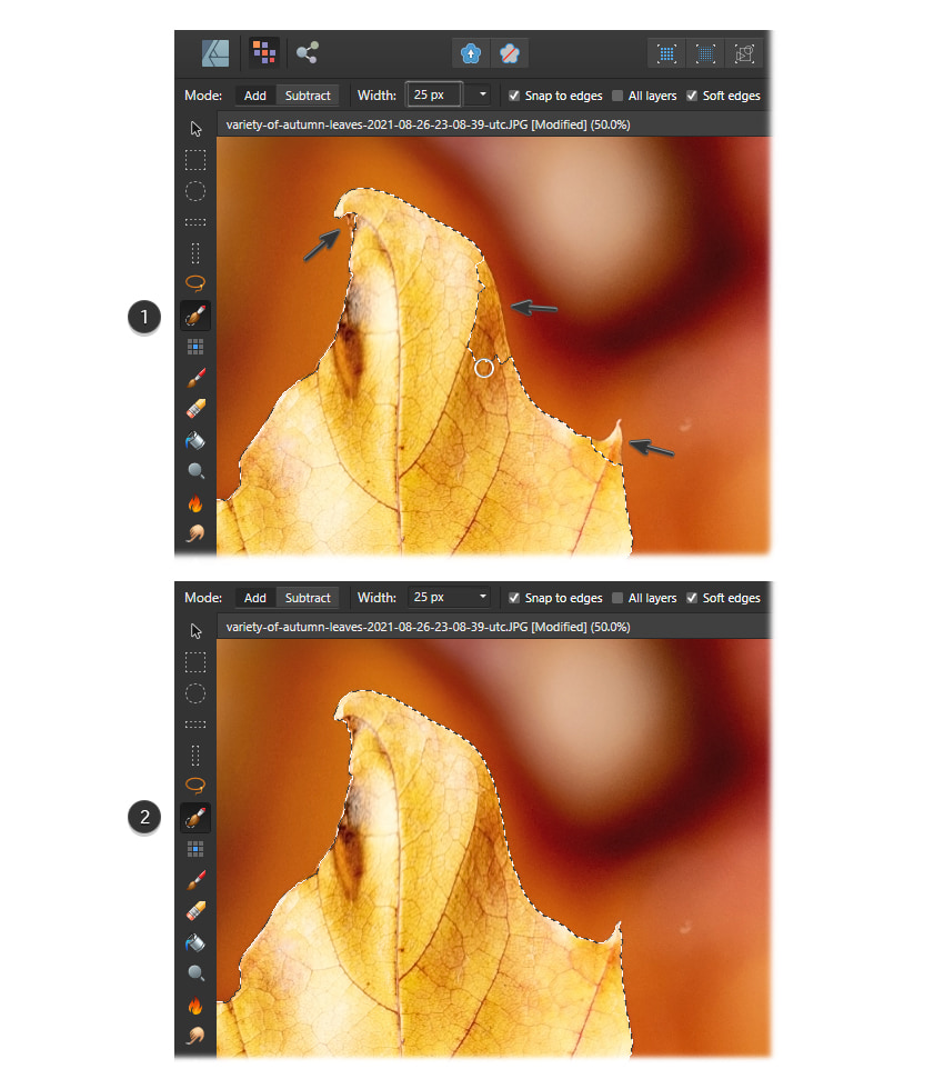 remova o plano de fundo no designer de afinidade fazendo uma seleção precisa com a ferramenta bruh de seleção