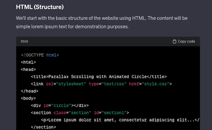 trecho de código html