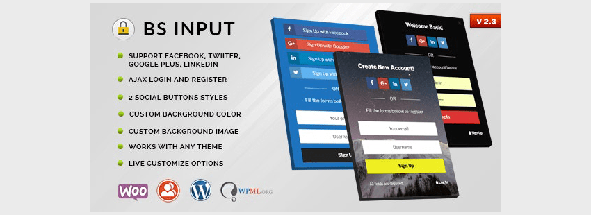 Login social e pop-up de registro