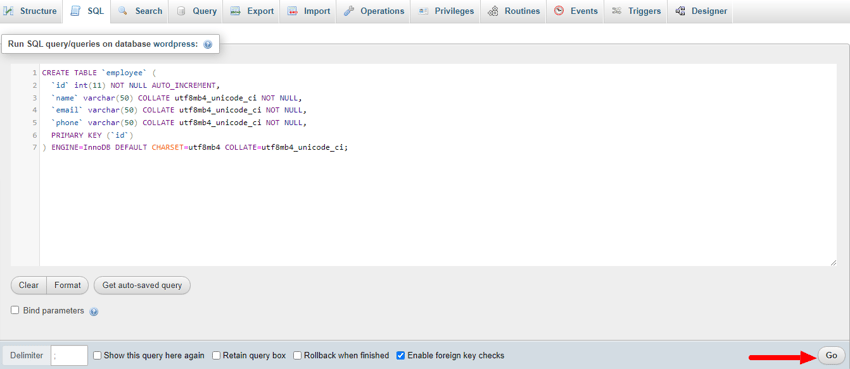 Criando tabela no banco de dados