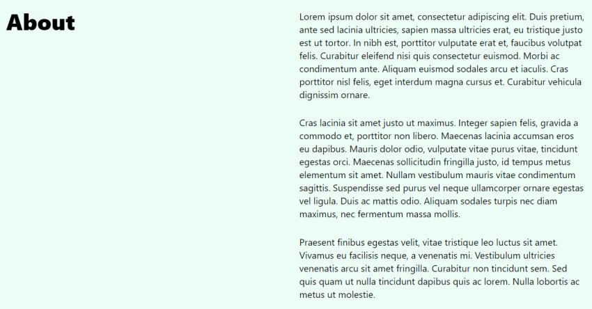 O layout da terceira seção