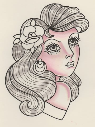 How To Draw A Vintage Pin-Up Portrait Tattoo Illustration 480_x_360_jpg