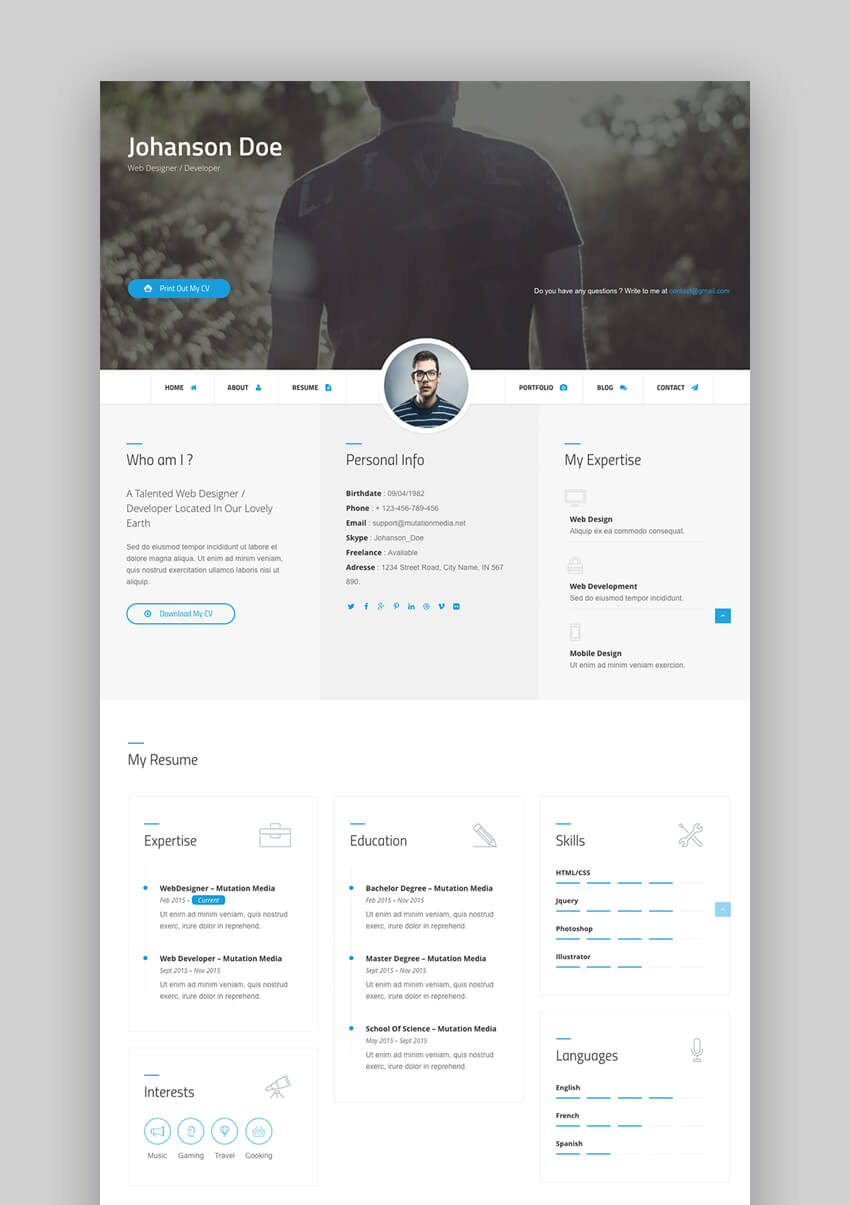 23 Best Html Resume Templates To Make Personal Profile Cv Websites 2020
