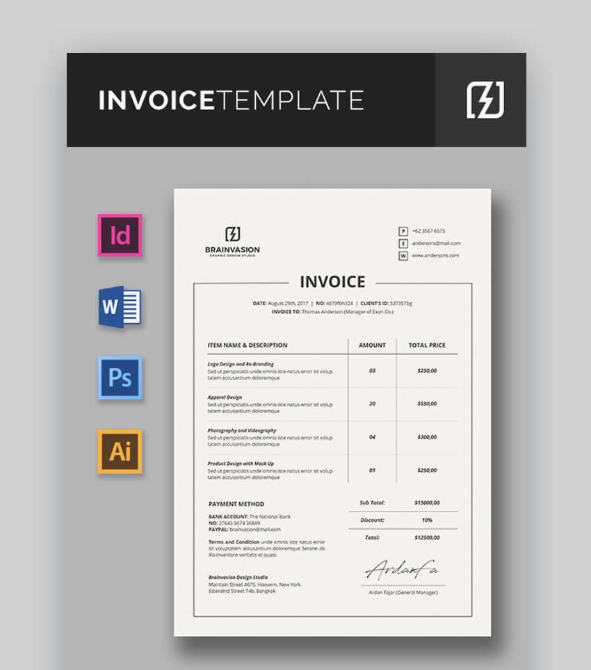 20 Simple Invoice Design Templates Made For Microsoft Word