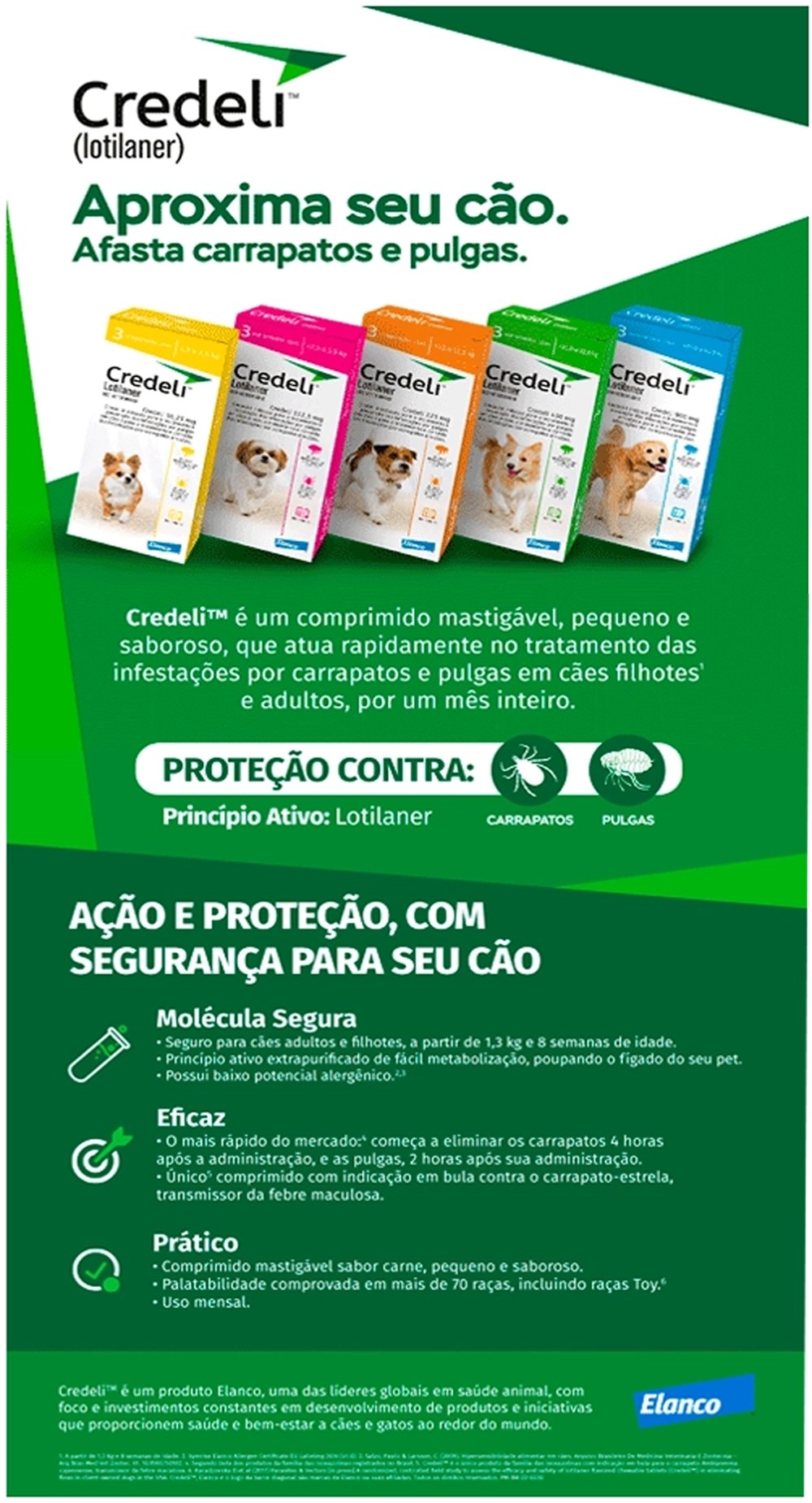 Antipulgas Credeli 225mg Cães 5,5 a 11kg combate rápido contra pulgas e carrapatos. | Cobasi