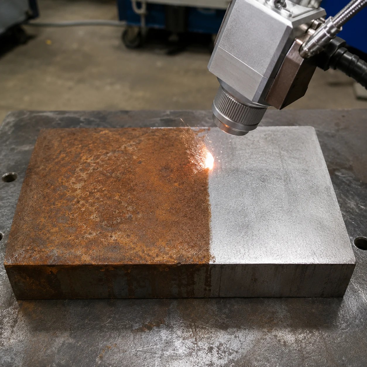 FL-CLP | Pulsed Laser Cleaning Machine Rust removal sample on carbon steel