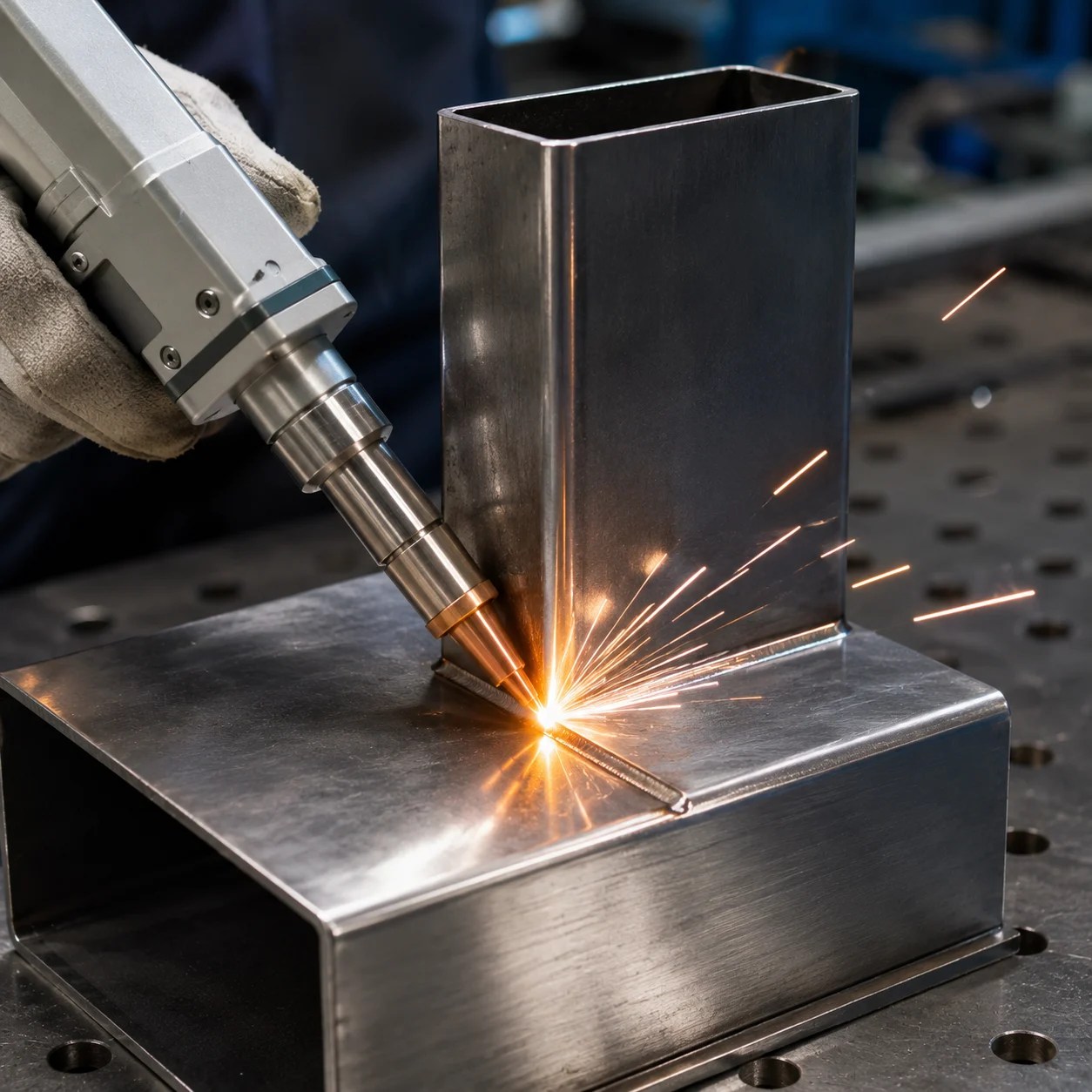 FL-WA handheld laser welding a metal workpiece with a precise weld seam