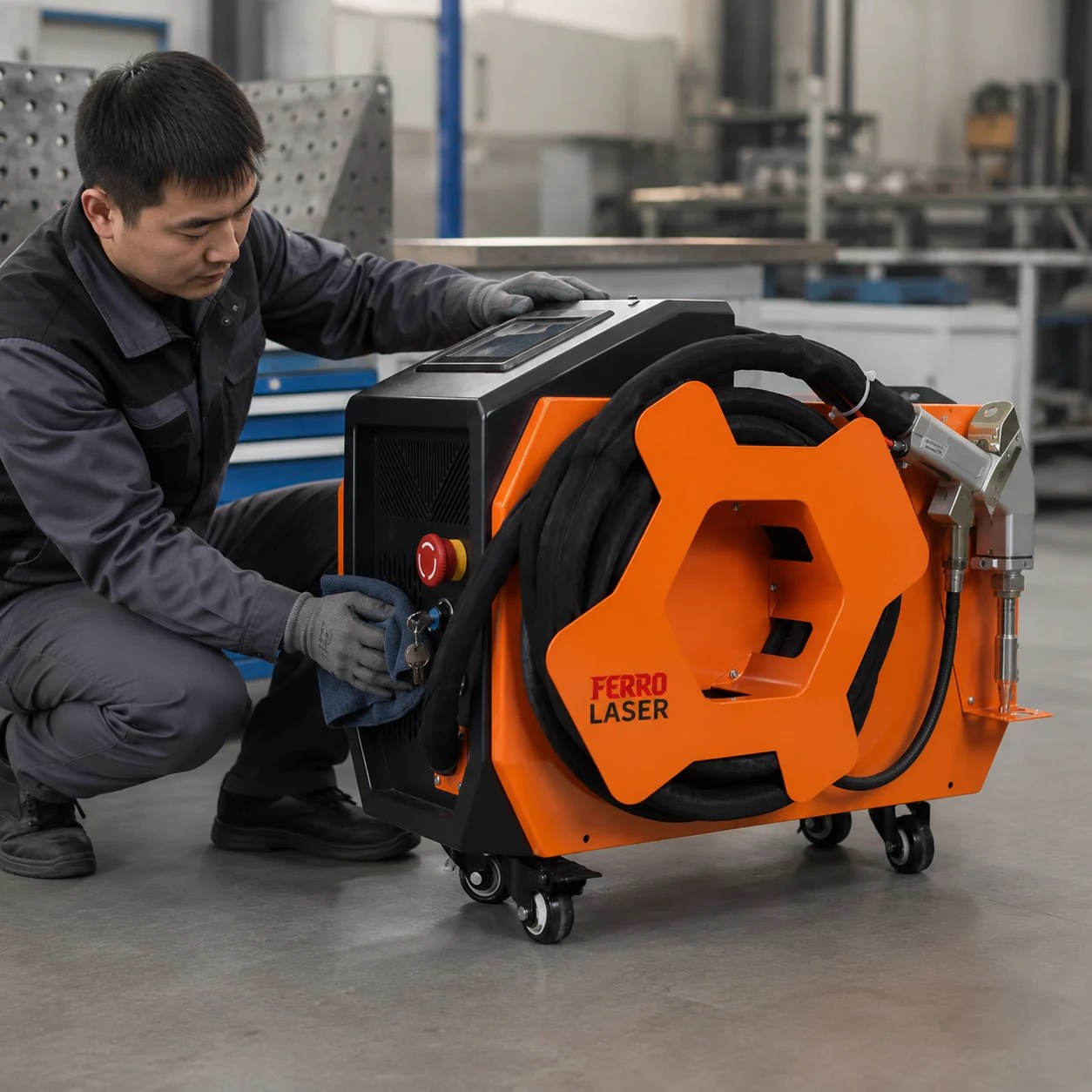 Operator using the compact FL-WA air-cooled laser welding machine