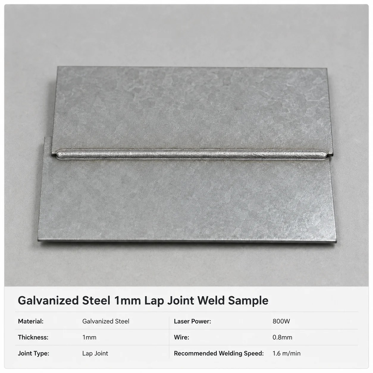 Galvanized Steel 1 mm lap joint laser welding sample