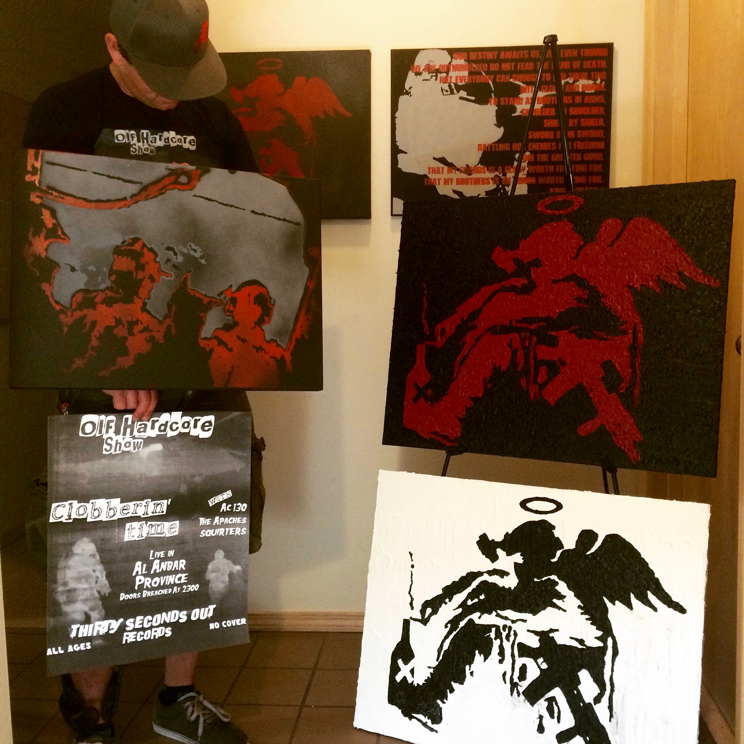 Evan with some of his completed work