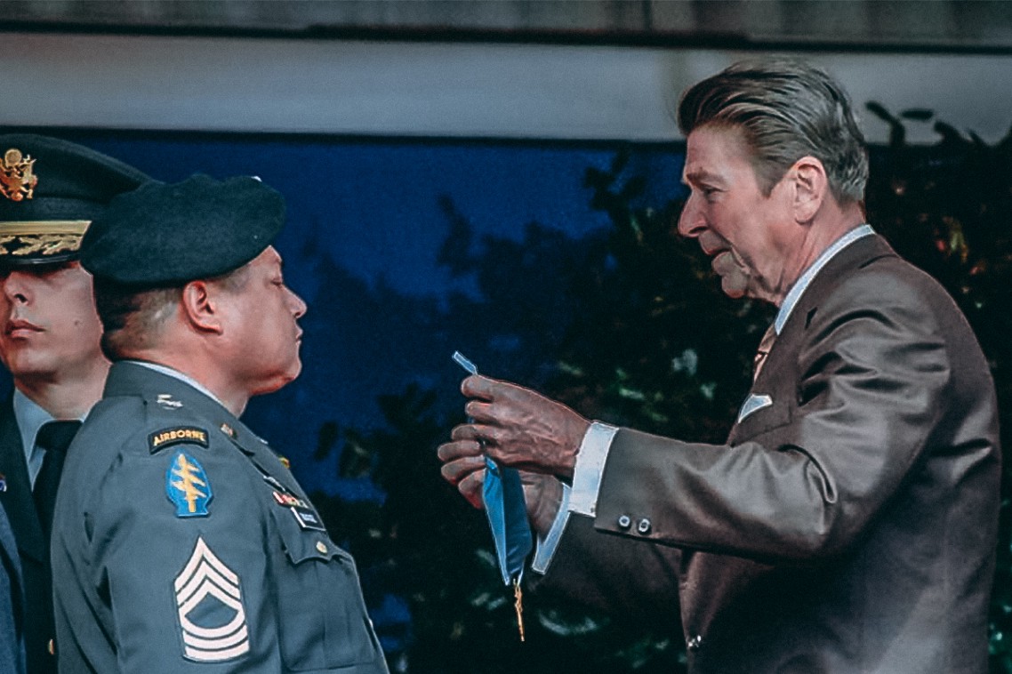 President Reagan awards Master Sergeant Benavidez the Medal of Honor. Image courtesy of time.com