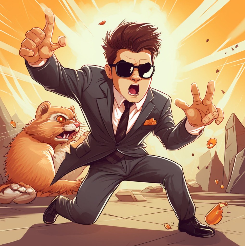 Man being chased by a Hamster