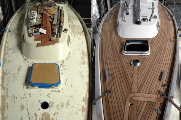 Hallberg Rassy Teak Deck Before and After