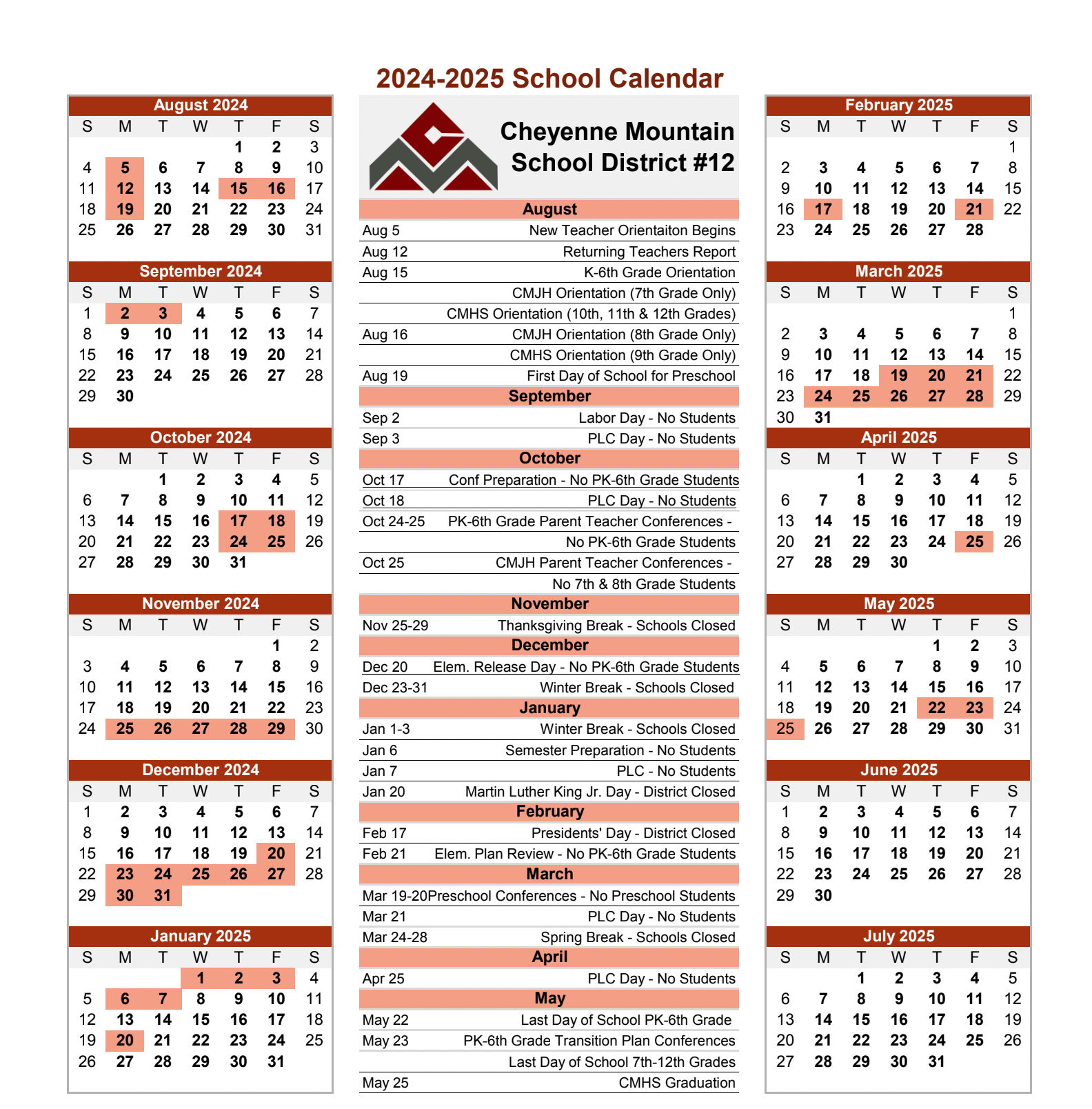 Colorado academy 2024 25 calendar