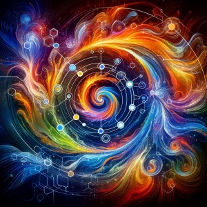 Abstract visualization of Essential Energy in TPOCo, depicting vibrant, interconnected energy flows symbolizing collaboration and thriving in cooperative systems.