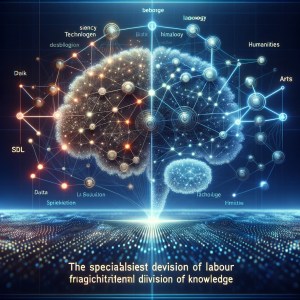 Digital brain illustration showing AI's integration of multi-disciplinary knowledge in Specialist Division of Labour (SDL)