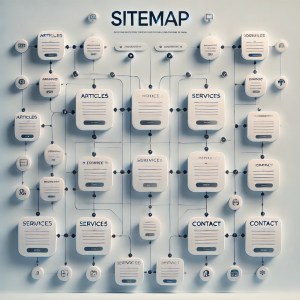 Visual representation of a website sitemap with a hierarchical structure and clear navigation links.
