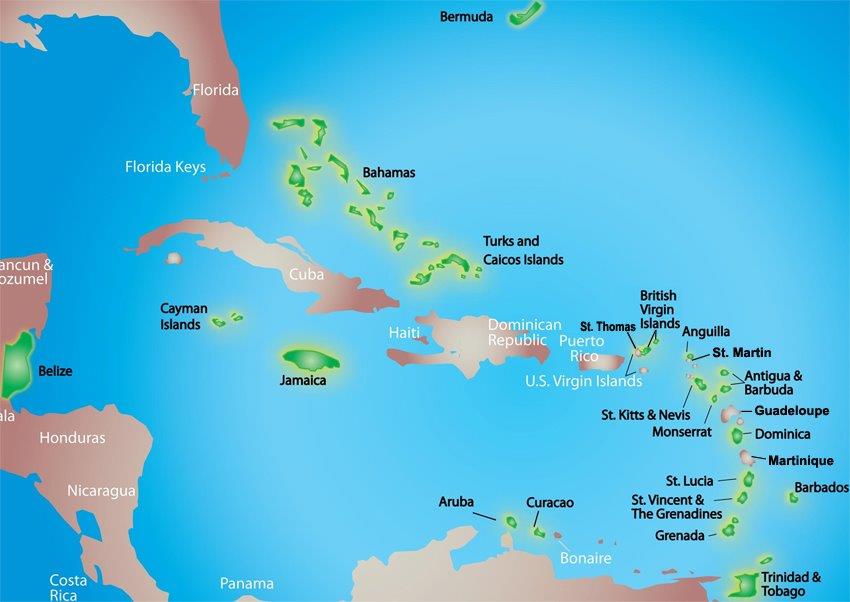 Map Of Caribbean Islands And Florida Caribbean Map 