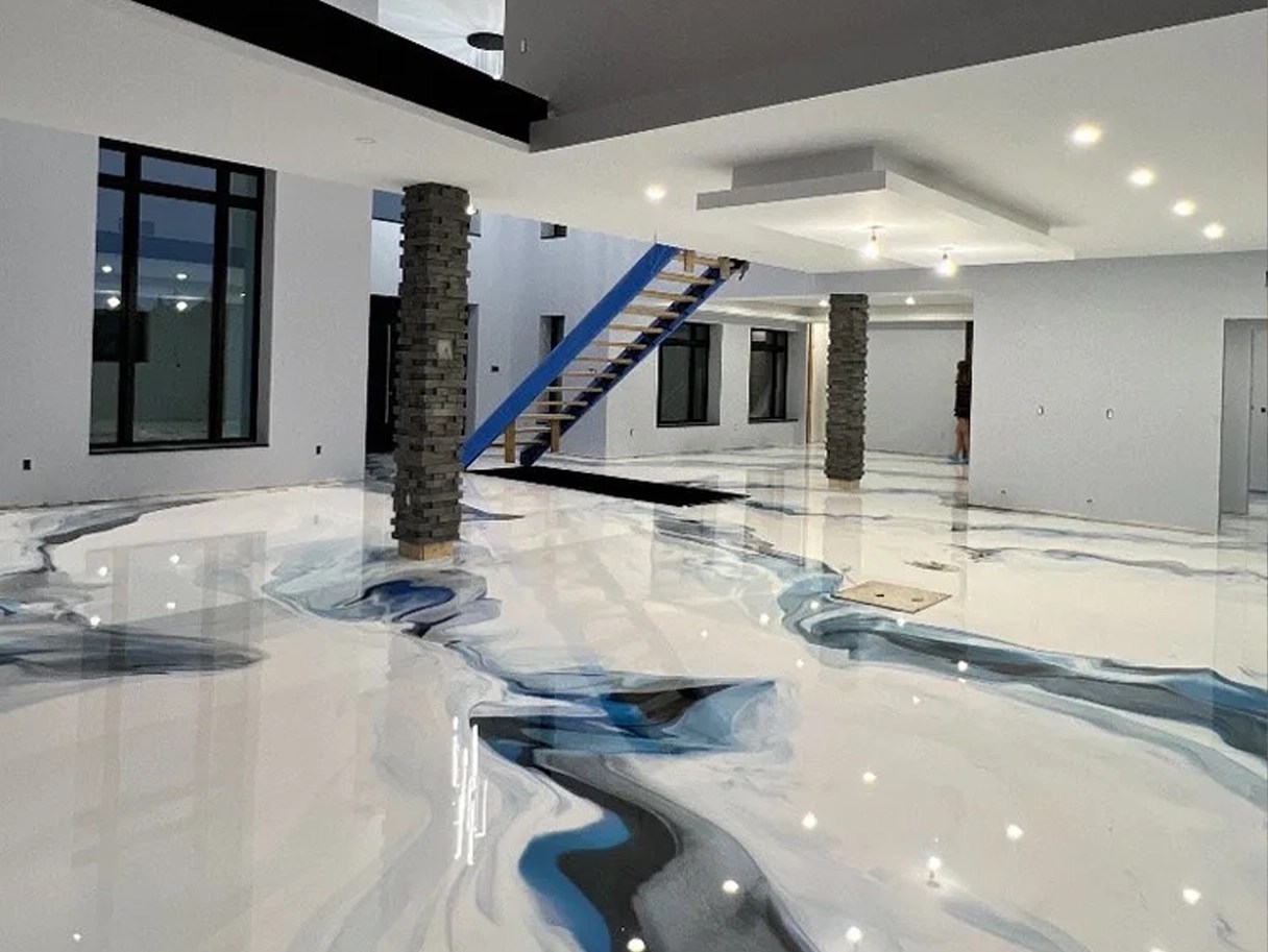 Basement metallic epoxy floors in Ottawa