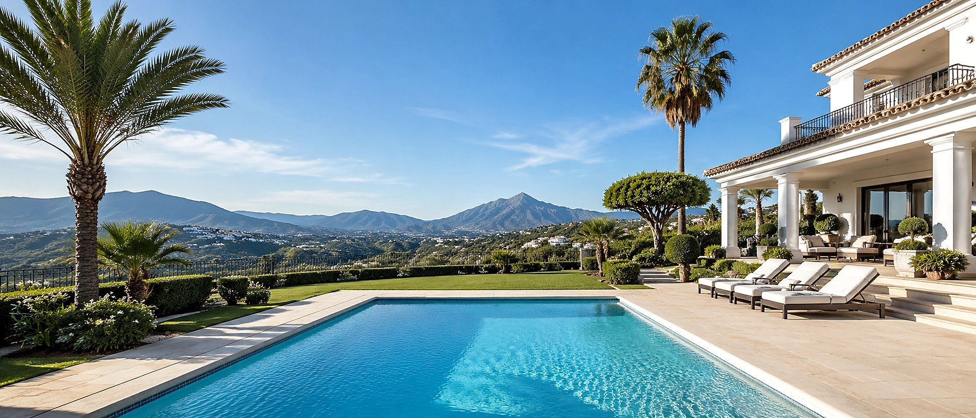 Crystal-clear swimming pool maintained at a Marbella villa