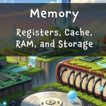 Memory: Registers, cache, RAM, and storage.
