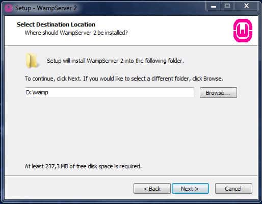 Instalare server WAMPP - Alegerea partitiei
