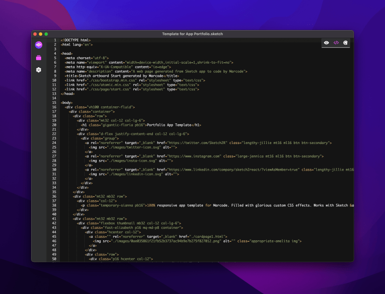 Code View shows the autogenerated HTML