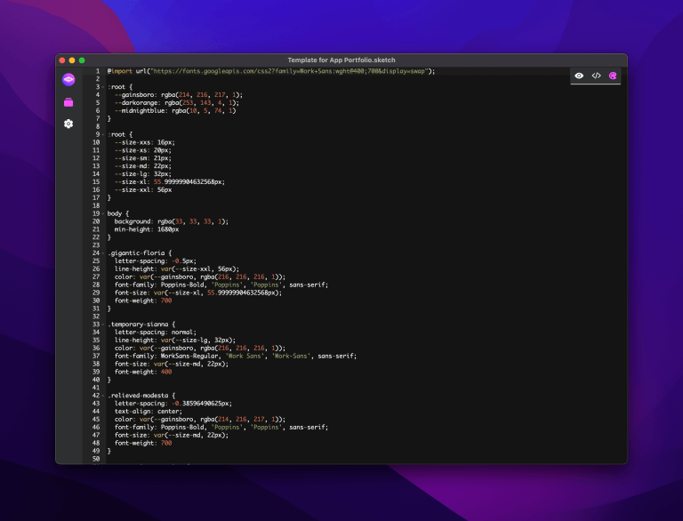 Style Guide View shows the autogenerated CSS