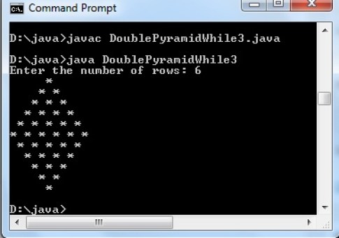 Display integrated pyramid star pattern in Java using while loop ...