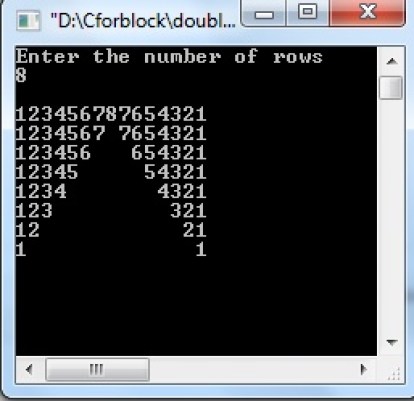 C program to display integrated pyramid number pattern 