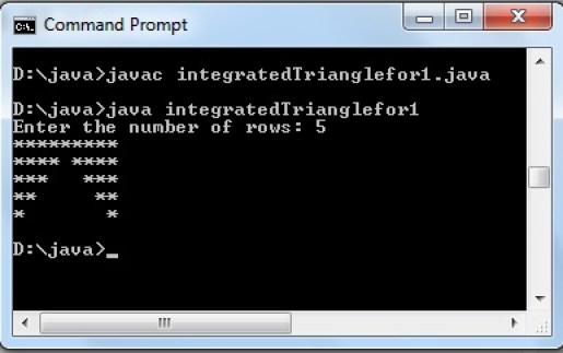 Java program to Integrated triangle patterns using for loop