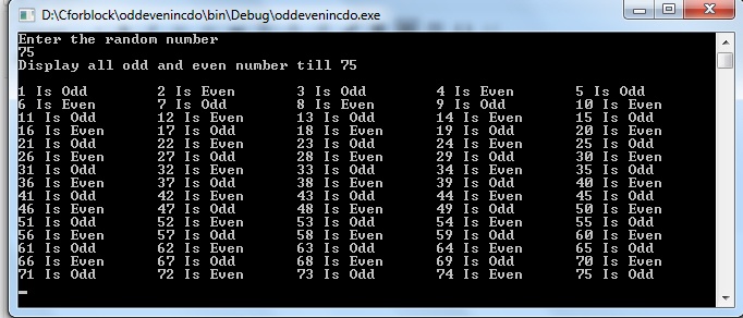 C program to display all odd or even numbers 1 to n with label ...