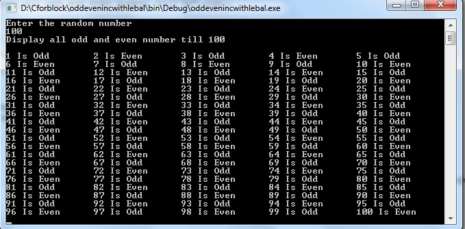 C program to display all odd or even numbers 1 to n with label ...