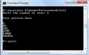 Alphabet triangle pattern using do-while loop in Java - Codeforcoding