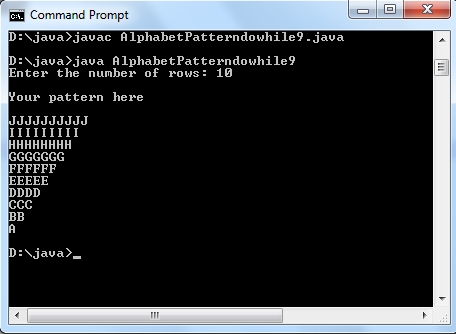 Alphabet triangle pattern using do-while loop in Java - Codeforcoding