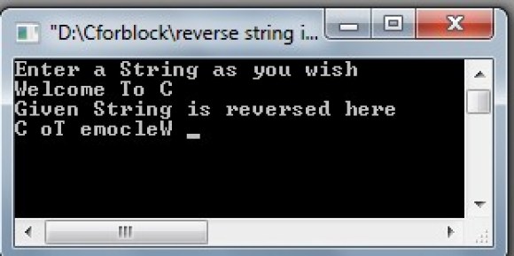 Display reverse of a string using loops in C language