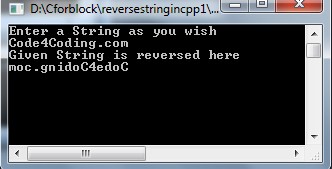 C++ program to create reverse of a string using loops - Codeforcoding