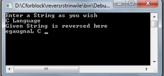 Display reverse of a string using loops in C language