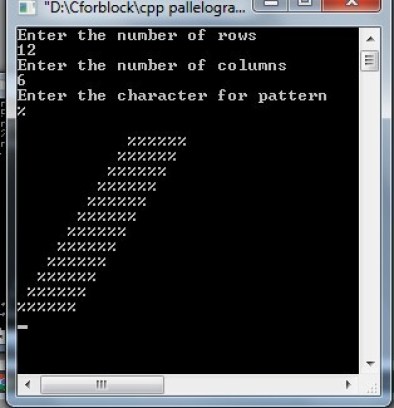 C++ program to print Parallelogram star pattern using for loop