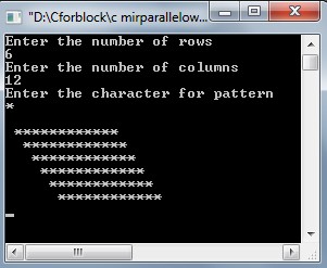 Display mirrored and hollow mirrored parallelogram star pattern in C using while