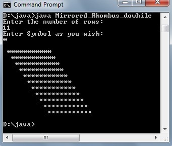 Print a Mirrored Rhombus pattern using do-while loop in Java ...