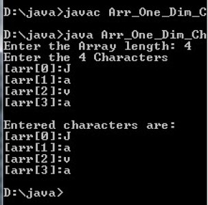 Read and print Characters of one dim array in Java language