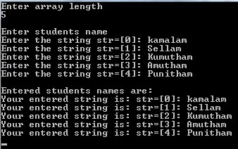 C++ code to Read and print string of one dim array - Codeforcoding
