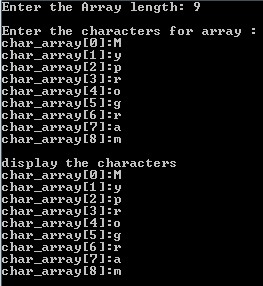 C++ program to read and display characters in an array