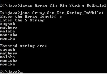 Program to read and print string of one dim array in Java
