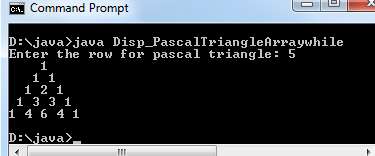 Java code to generate pascal triangle using arrays with user input