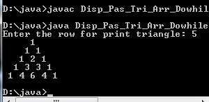 Java code to generate pascal triangle using arrays with user input