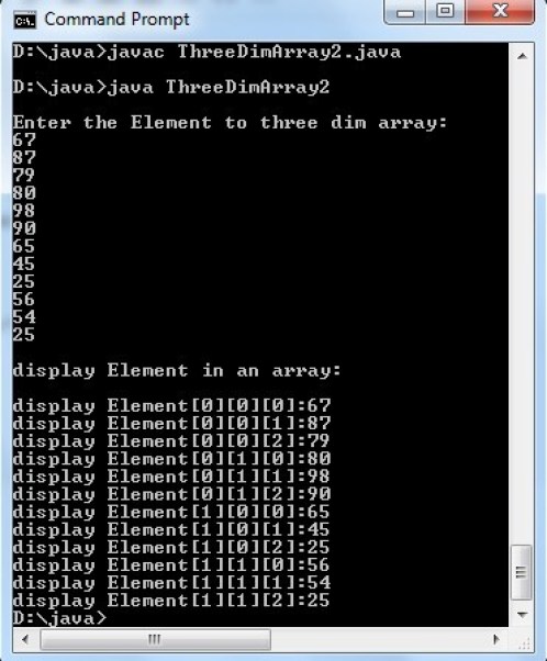 Three Dimensional Array in Java language - Code for Java c