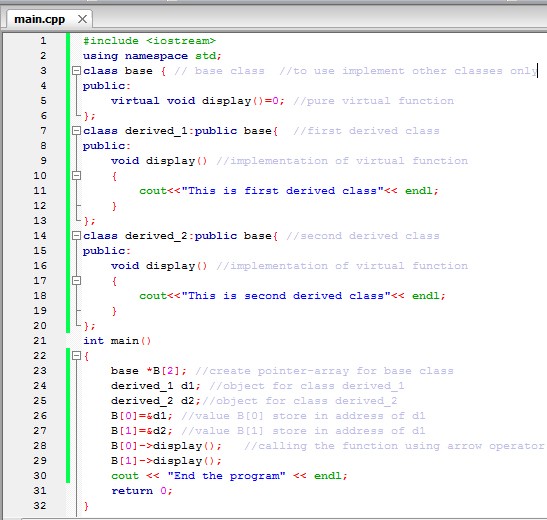 Abstract class in C++ language - Code for Java c